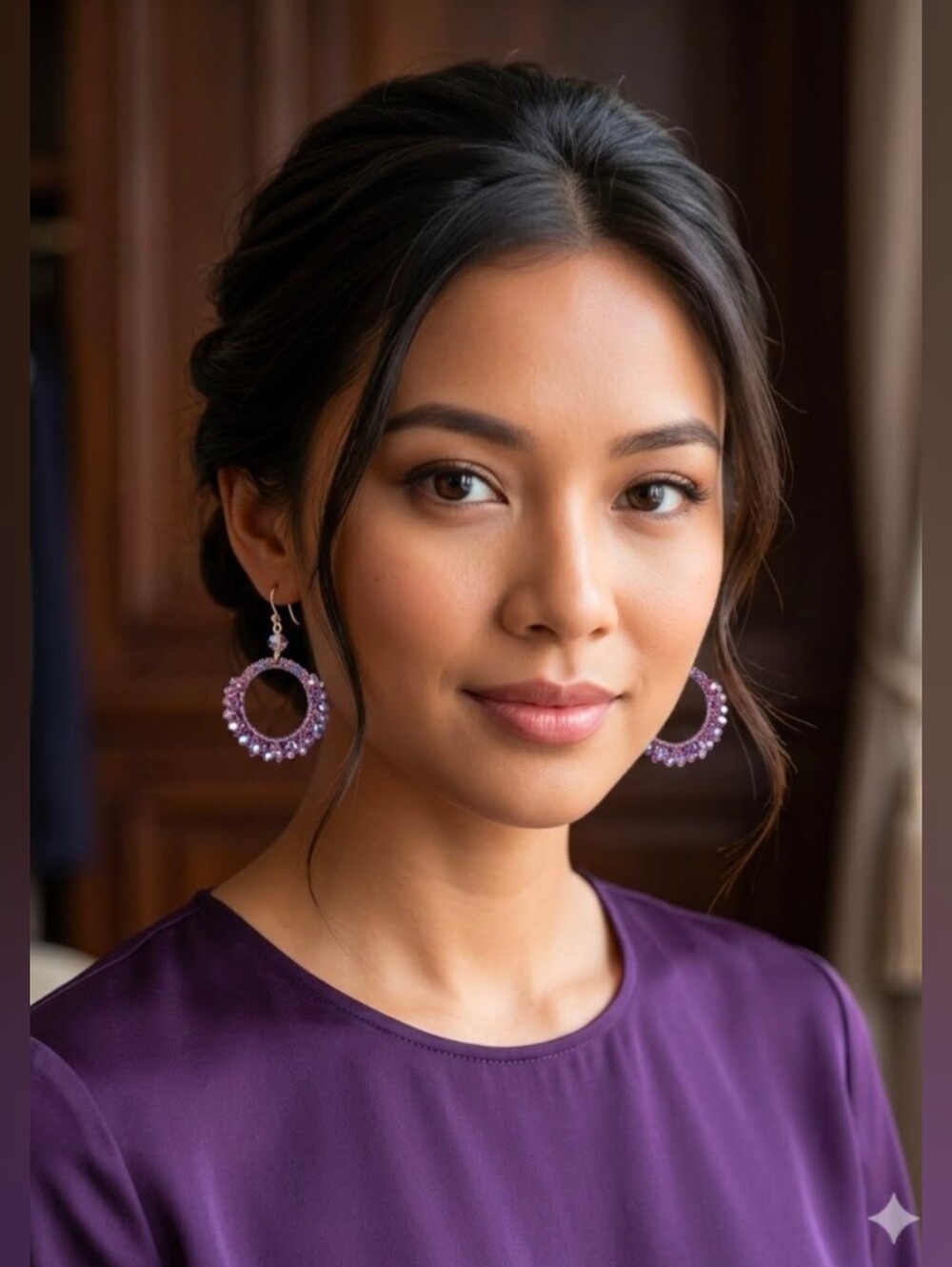 NWOT! Purple Aurora Borealis Crystal Glass Beaded Shepherd's Hook Hoop Earrings